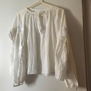 TOMORROWLAND Japan White Cotton Embroidered Peasant Blouse 38 S/M
